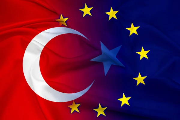 Wapperende vlag van Turkije en de Europese Unie — Stockfoto