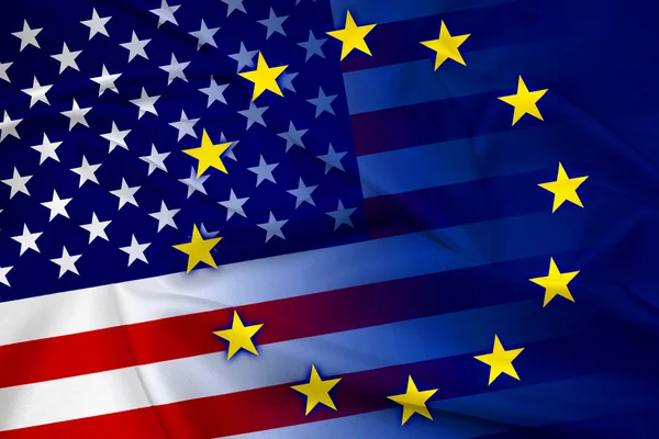 Waving United States and European Union Flag — Stock Photo, Image