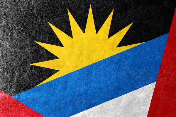 Antigua och Barbudas flagga målade på läder texture — Stockfoto