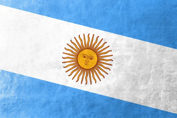Bendera Argentina dicat pada tekstur kulit — Stok Foto