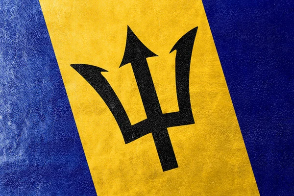 Barbados Flagge auf Lederstruktur gemalt — Stockfoto