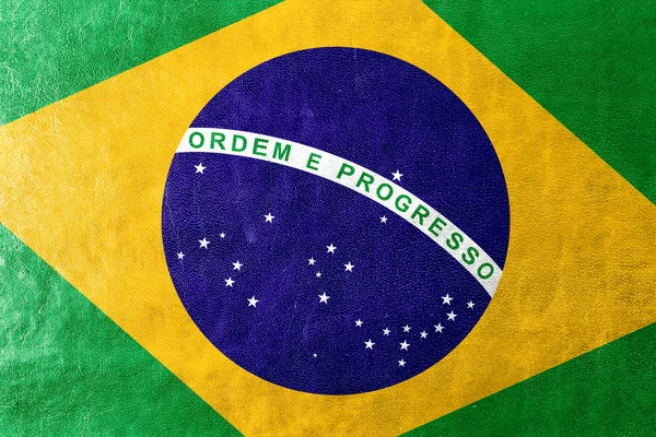 Brazil Flag painted on leather texture — Stock Photo, Image