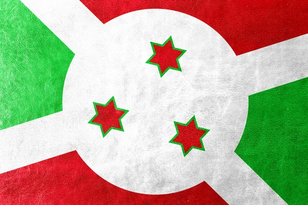 Bandera de Burundi pintada sobre textura de cuero — Foto de Stock