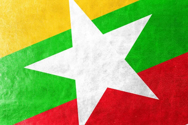 Birmânia Bandeira pintada sobre textura de couro — Fotografia de Stock