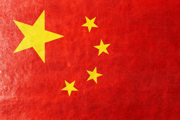 Cina Bandiera dipinta su texture in pelle — Foto Stock