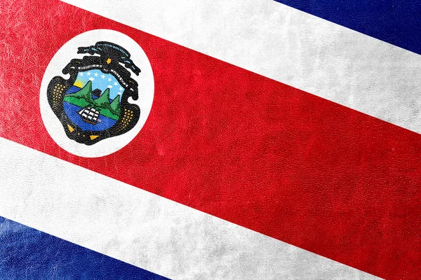 Costa Rica Flagge auf Leder Textur lackiert — Stockfoto