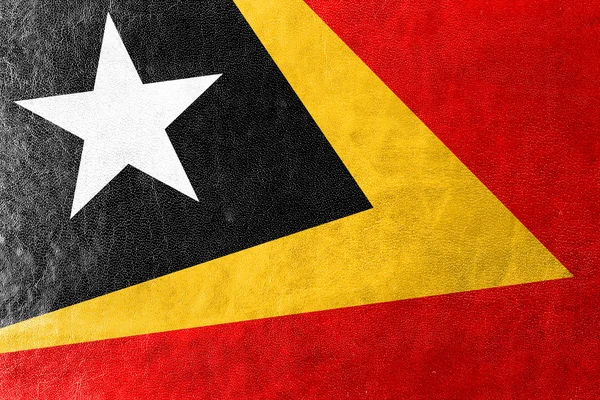 Timor Oriental Bandera pintada sobre textura de cuero —  Fotos de Stock