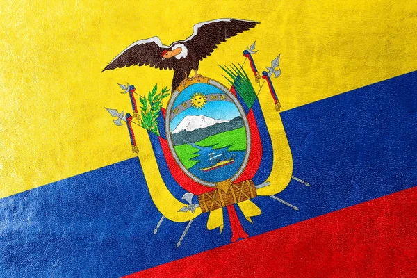 Bandeira do Equador pintada sobre textura de couro — Fotografia de Stock