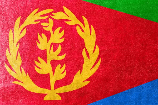 Eritrea-Flagge auf Leder-Textur gemalt — Stockfoto
