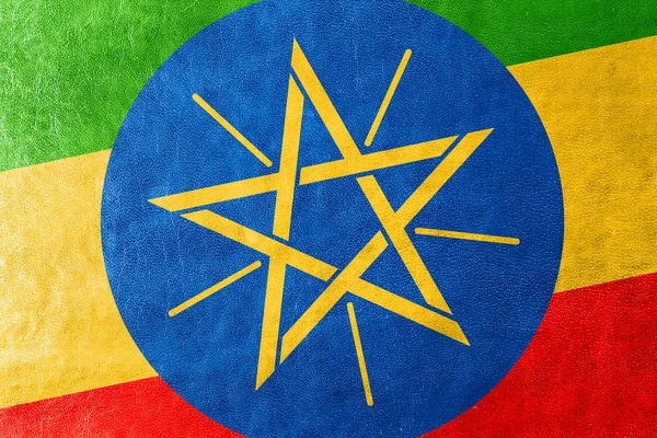 Ethiopië vlag geschilderd op leder texture — Stockfoto