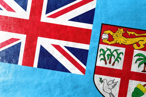 Fiji-Flagge auf Leder-Textur gemalt — Stockfoto