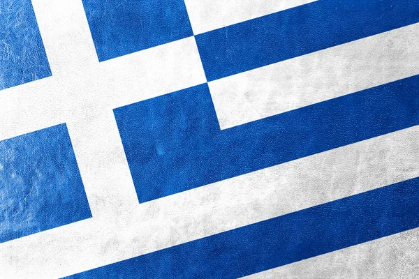 Bandera de Grecia pintada sobre textura de cuero — Foto de Stock