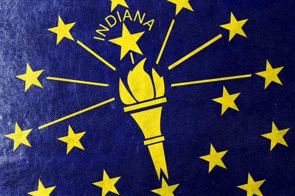 Bandeira do Estado de Indiana pintada sobre textura de couro — Fotografia de Stock