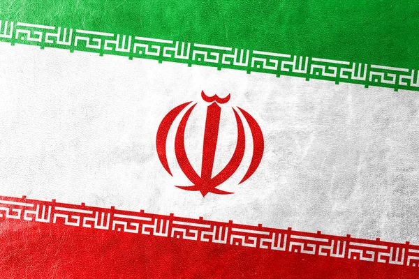 Iranische Flagge auf Lederstruktur gemalt — Stockfoto