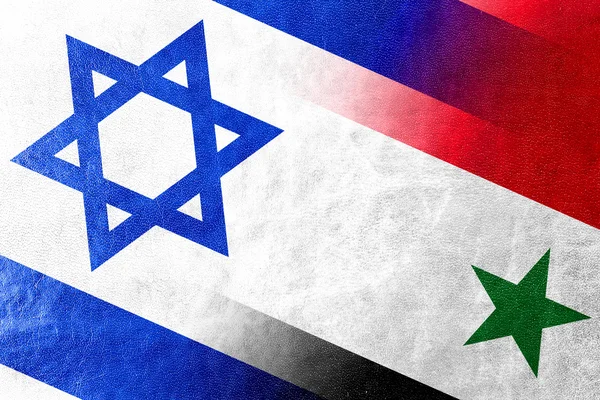 Israel and Syria Flag painted on leather texture — Stock Photo, Image