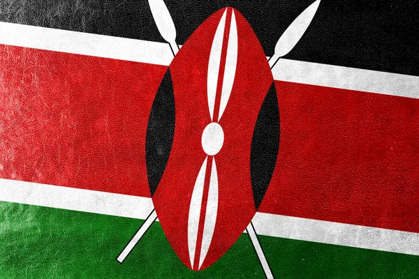 Bandera de Kenia pintada sobre textura de cuero — Foto de Stock