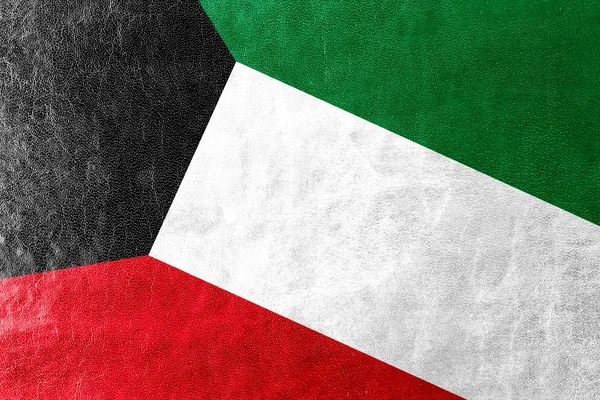 Kuwait-Flagge auf Lederstruktur gemalt — Stockfoto