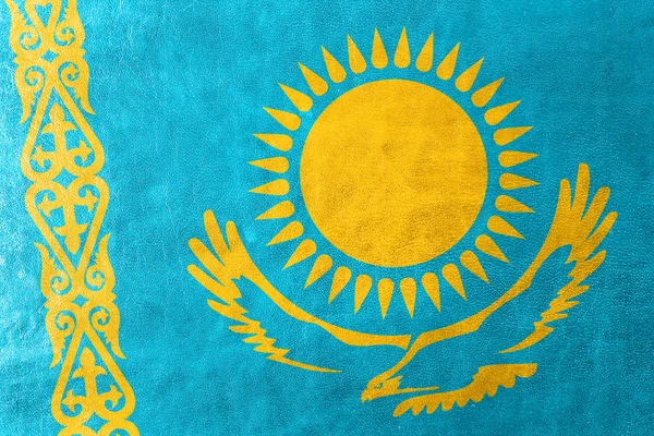 Kazachstan vlag geschilderd op leder texture — Stockfoto