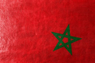 deri dokusu üzerinde boyalı Fas bayrağı