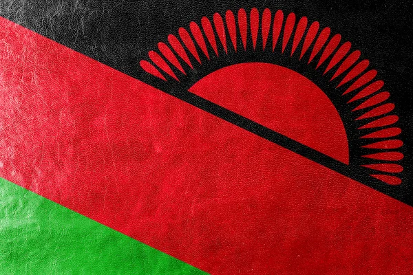 Bandeira do Malawi pintada sobre textura de couro — Fotografia de Stock