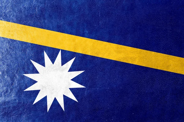 Bandera Nauru pintada sobre textura de cuero — Foto de Stock