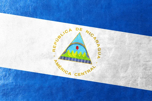 Nicarágua Bandeira pintada sobre textura de couro — Fotografia de Stock