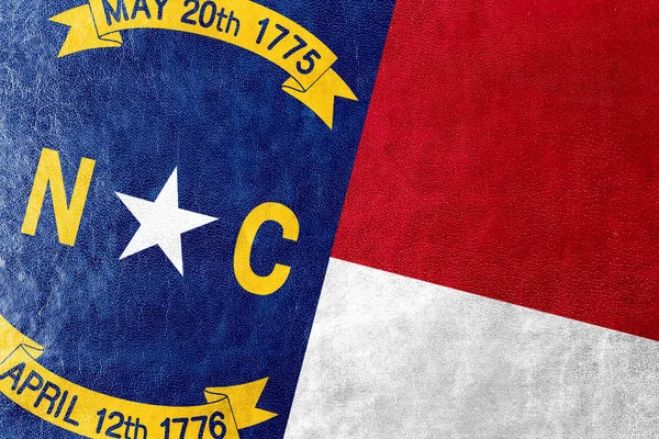 North carolina Braziliaanse vlag geschilderd op leder texture — Stockfoto