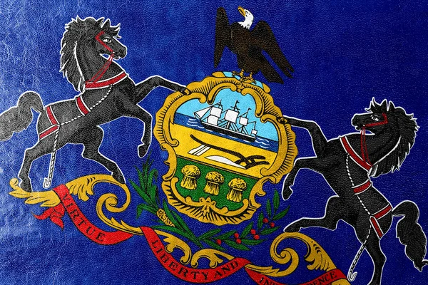 Bandera del Estado de Pensilvania pintado en textura de cuero — Foto de Stock