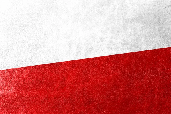 Deri dokusu üzerinde Polonya bayrağı boyalı — Stok fotoğraf