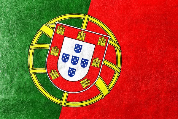 Bandeira de Portugal pintada sobre textura de couro — Fotografia de Stock