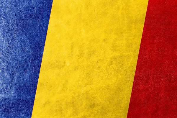 Vlajka Rumunsko na kožené textury — Stock fotografie
