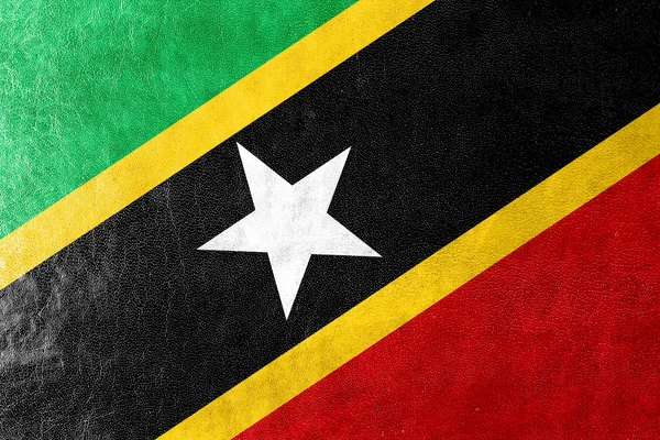 Saint Kitts und Nevis Flagge auf Leder-Textur gemalt — Stockfoto