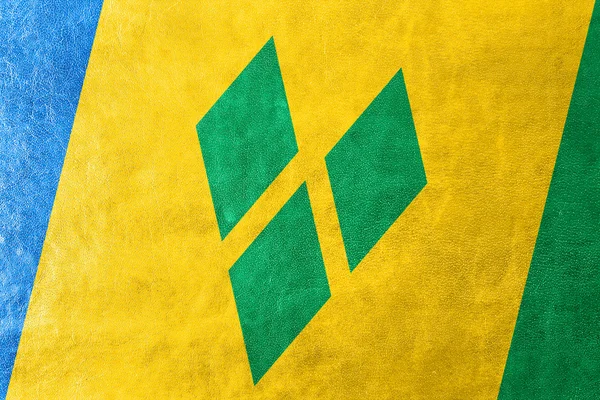 Saint Vincent et les Grenadines Drapeau peint sur la texture du cuir — Photo