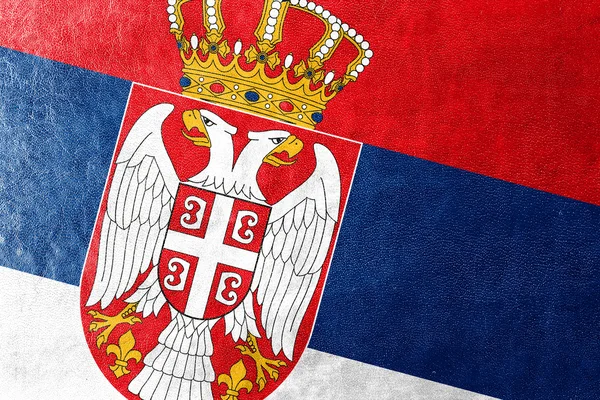 Serbia Flag painted on leather texture — Stock Photo, Image