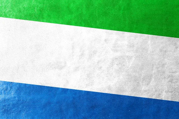 Serra Leoa Bandeira pintada sobre textura de couro — Fotografia de Stock