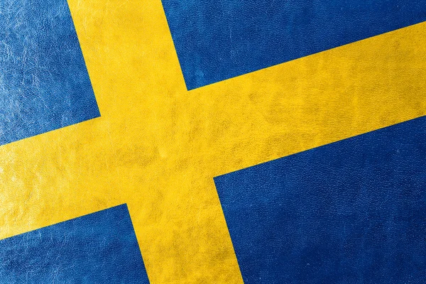 Sweden Flag painted on leather texture — Stock Photo, Image