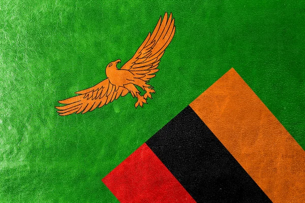 Sambia Flagge auf Leder Textur gemalt — Stockfoto