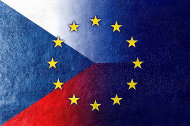 Çek Cumhuriyeti ve Avrupa Birliği bayrağı deri dokusu üzerinde boyalı