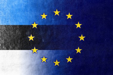 Estonia and European Union Flag painted on leather texture clipart