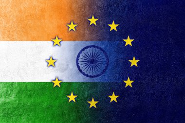 Türkiye ve Avrupa Birliği bayrağı deri dokusu üzerinde boyalı