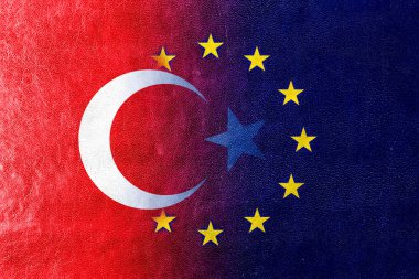 Türkiye ve Avrupa Birliği bayrağı deri dokusu üzerinde boyalı