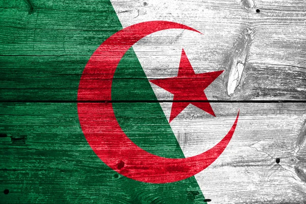 Algeria Flag painted on old wood plank texture — Stock Photo, Image