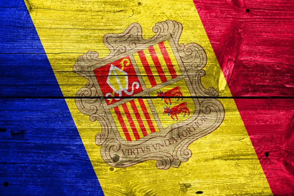 Andorra Flag painted on old wood plank texture — Stock Photo, Image