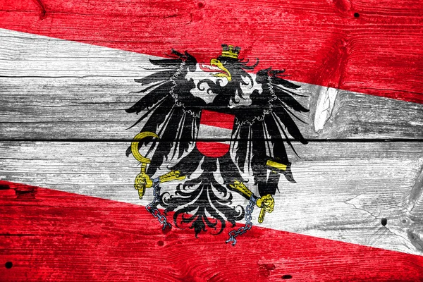 Austria Flag painted on old wood plank background — Stock Photo, Image