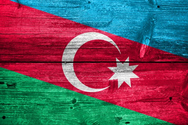 Azerbaijan Flag painted on old wood plank texture — Stock Photo, Image