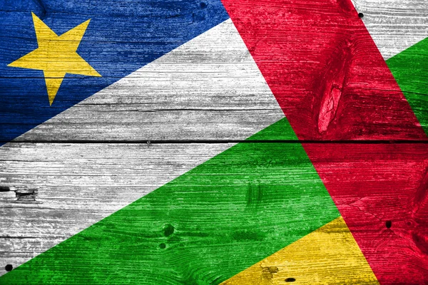 Central African Republic Flag painted on old wood plank texture — Stock Photo, Image