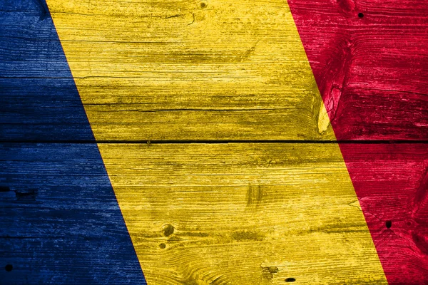 Chad Flag painted on old wood plank background — Stock Photo, Image