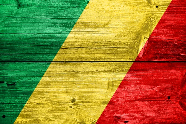 Congo Republic Bandera pintada sobre madera vieja textura del tablón — Foto de Stock