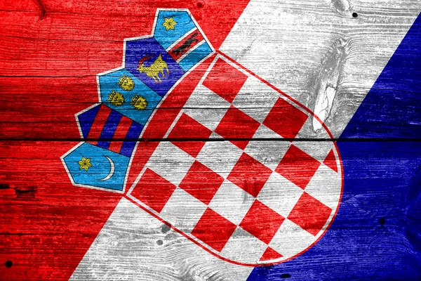 Bandera de Croacia pintada sobre madera vieja textura del tablón — Foto de Stock