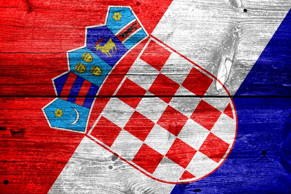 Croatie Drapeau peint sur une vieille planche de bois — Photo